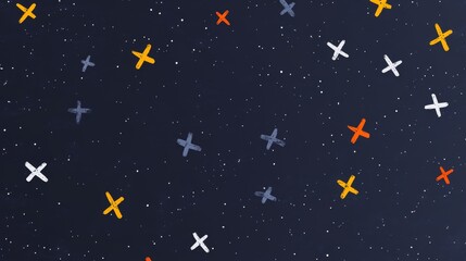 Fototapeta premium Mesmerizing abstract geometry luminous array of multicolor crosses and brilliant stars illuminating pitch black void.