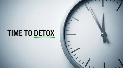 Clock close-up with “Time to detox” message, for wellness reminder and reset.