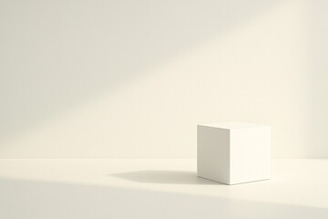 Minimal White Abstract Space with Cube and Soft Natural Light