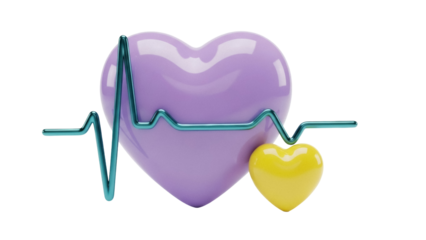 Isolated rendering of medical heartbeat symbol featuring heart shapes, bright healthcare sign