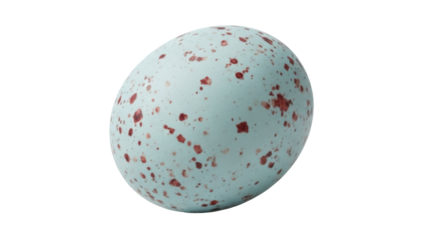 Isolated speckled egg with red spots, delicate texture, and soft blue color, natural patterns