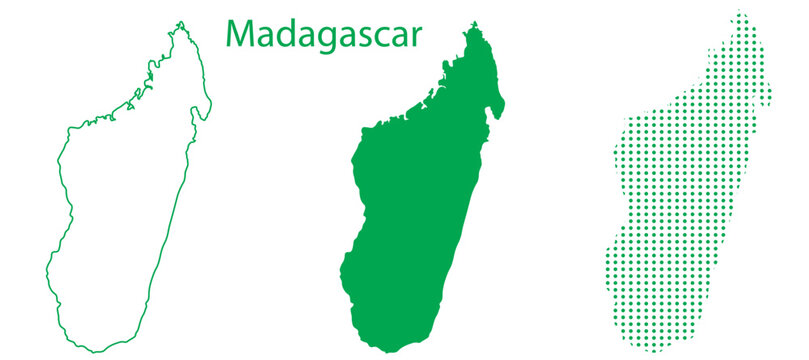 Madagascar Map Vector Set, East Africa Outline Silhouette Dotted Green Shapes, Madagascar Country Infographic Template, Editable EPS Madagascar Geography