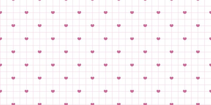 Sweet seamless pattern with pink mini hearts on a cute pink grid background. Perfect for romantic stationery, wallpaper, and cute wrapping.