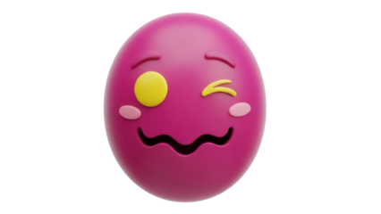 Isolated Funky Pink Emoji Winking and Smiling with Happiness, 3D Rendering, Digital Illustration