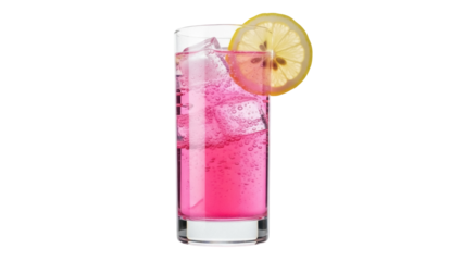 Isolated sweet pink cocktail drink with ice and lemon slice garnish refreshment beverage