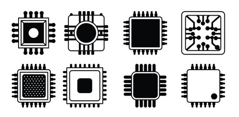 microchip vector icon set chip illustration symbol