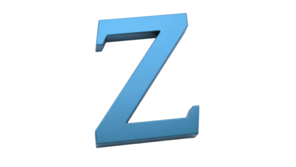 Isolated blue letter Z, uppercase glyph, alphabet symbol, 3D render, modern typography