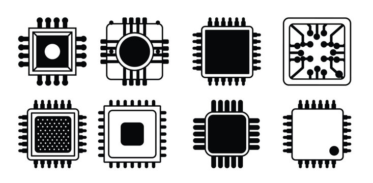 microchip vector icon set chip illustration symbol