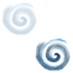 Spiral swirl in airy cloud white and pale blue tones watercolor illustration set isolated on white. Abstract hand-painted winter element, light texture, perfect for branding, backgrounds, seasonal