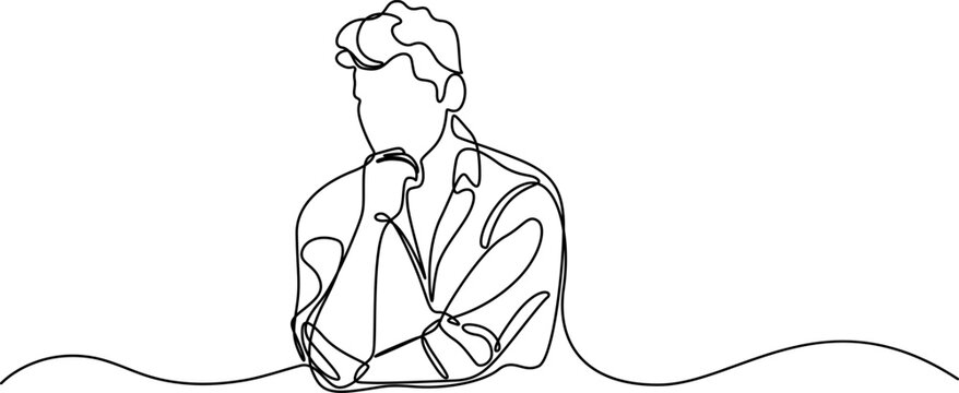 Continuous Line Drawing of a Person Covering Face in Distress, Man in depression, stressed, headache and despair continuous one line drawing. Single line art illustration of confusing and stressed