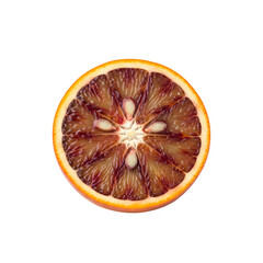 A close-up shot of a fresh blood orange set against a white background