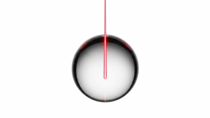 A captivating red laser beam piercing through a clear, reflective sphere on a dark background