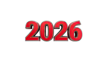 2026 Year Number in Red with Shadow on White