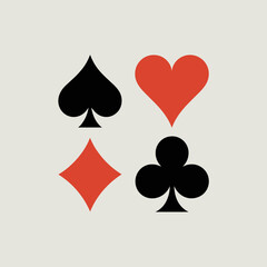 Playing Card Suit Symbols Spades, Hearts, Diamonds, and Clubs on Beige Background