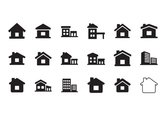 Fototapeta premium House Icon Silhouette Vector Set – Minimal Home Building Symbols Collection Isolated on White Background