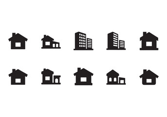 Fototapeta premium House Icon Silhouette Vector Set – Minimal Home Building Symbols Collection Isolated on White Background