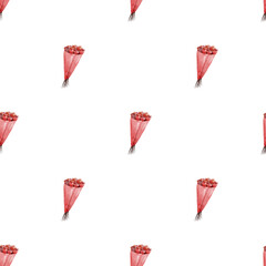 Digital Watercolor Heart Flower Bouquet Seamless Valentine Pattern