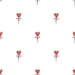 Digital Watercolor Heart Lollipop Seamless Valentine Pattern