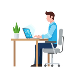 Fototapeta premium Professional man working on a digital tablet at a modern office desk with a green plant and a