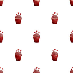 Digital Watercolor Cupcake Seamless Valentine Pattern