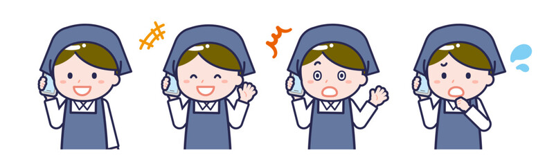 スマートフォンを使う「スタッフ」の男性