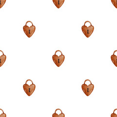 Digital Watercolor Heart Padlock Seamless Valentine Pattern