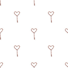 Digital Watercolor Heart Key Seamless Valentine Pattern