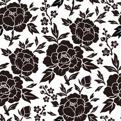 Elegant peony flowers seamless pattern, Vintage japanese and chinese floral pattern.