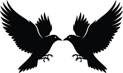 Obraz premium Elegant Silhouette of Two Birds Facing Each Other with Wings Spread