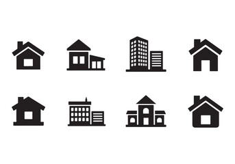 Fototapeta premium House Icon Silhouette Vector Set – Minimal Home Building Symbols Collection Isolated on White Background