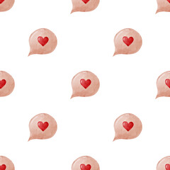 Digital Watercolor Message Icon with Heart Seamless Valentine Pattern