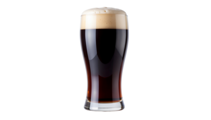 Tall Glass of Dark Irish Stout with Thick Creamy Foam Head, Isolated on Transparent Background