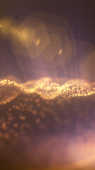 Naklejka premium Abstract golden particle field with radiant light beams, forming a warm futuristic landscape of energy, depth, and illumination