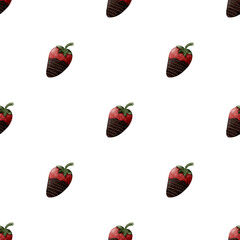 Digital Watercolor Chocolate Covered Strawberry Seamless Valentine Pattern