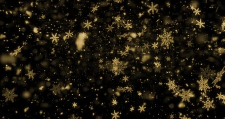 christmas black background with gold snowflakes falling snow from top - Powered by Adobe