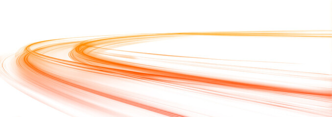 Bright neon speed lines spiral and swirl across a white urban background. Flowing light ribbons illustrate fast motion and energy dynamics. Futuristic abstract design presented in png. © Strongstock03