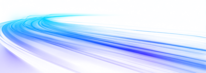 Neon speed lines curl across a luminous white background. Glowing streaks visualize fast motion and digital energy flow. Abstract futuristic design presented in png.