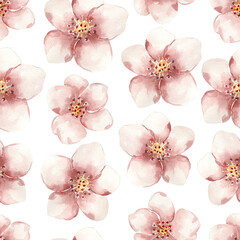 Watercolor hand painted pink flowers Seamless Pattern, blossom repeat paper, floral print