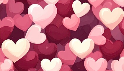 Seamless Pattern of Romantic Pink and Red Hearts for Valentines Day.