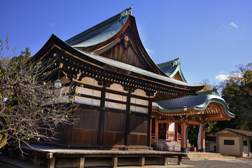 Fototapeta premium Kyoto. A Traditional Japanese Temple Complex With A Curved Roof And Wooden Architecture In A Quiet Location