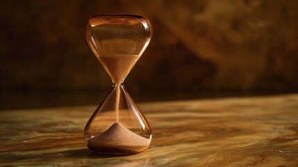 imperceptible. Hourglass with fine sand flowing slowly, time-lapse effect, minimalist still life. wellbeing guides, coaching materials, designed for mental health education and mindfulness programs.