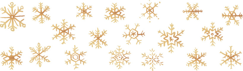 Hand Drawn Gold Snowflake Set, Elegant Winter and Christmas Illustration