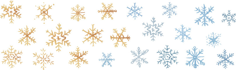 Minimal Hand Drawn Snowflakes set, Elegant Winter and Christmas Design Elements