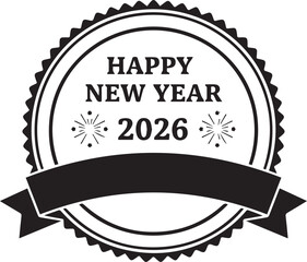 retro vintage label Happy New Year black vector