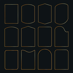 Golden thin Line frames set. Gold vector borders Luxury minimalist collection. Geometric banners decorative linear rectangles.