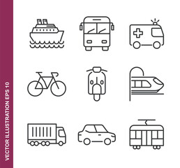 Transportation line icons - Mini collection and editable stroke series icon