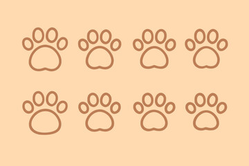 Brown animal paw prints on peach background in two rows