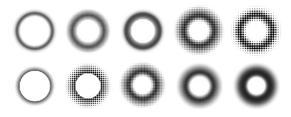 Thircle halfton effect template. Silhuette of round dots. Spray effectt, Comics, pop art vector illustration baground. 