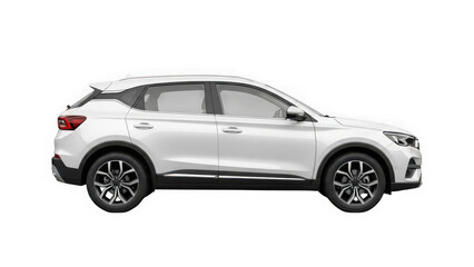 Fototapeta premium White modern compact suv crossover car side view isolated on transparent background