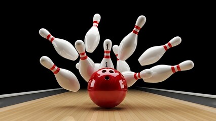 Bowling Strike Action with Flying Pins
